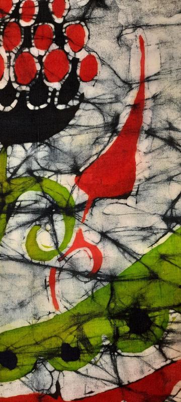 Röd skugga, batik, detalj.2021-Punainen varjo, batiikki, yksityiskohta.2021-Red shadow, batik,detail.2021