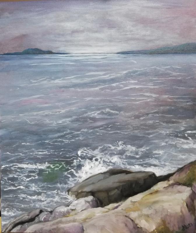 Maritta Laitinen, Ut i havet, öljy 65x75, 2023, Maritta Laitinen