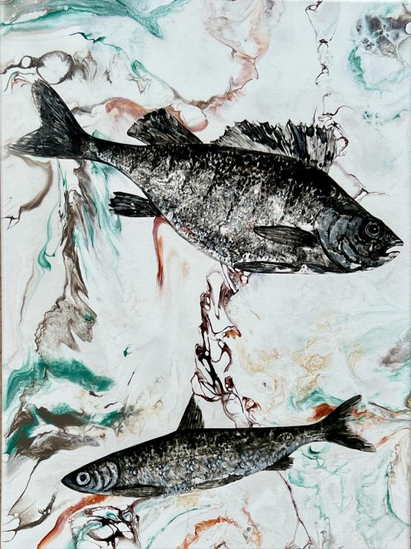 Kalassa, 40 x 30, gyotaku, akryyli 2024