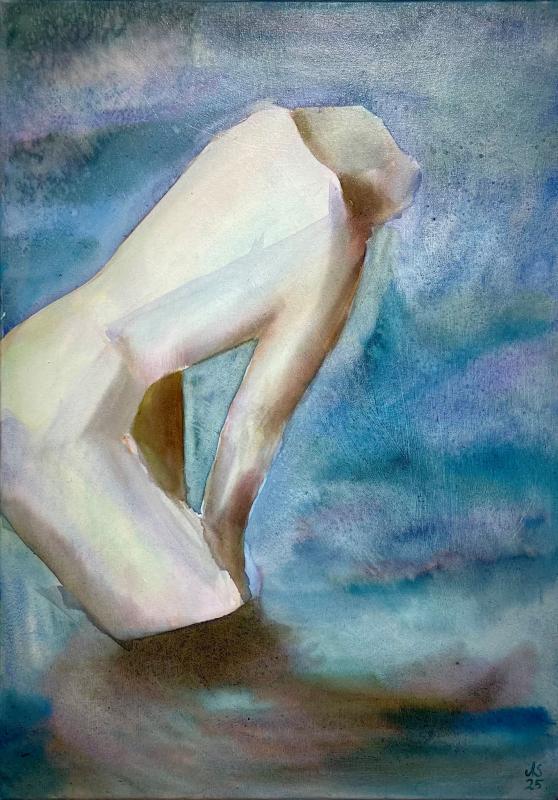 Anna-Maria Sinisalo, Kuutamossa kastaudun, Akvarelli ja öljyväri kankaalle, 70 x 50 cm, 2025, kuvaaja: Anna-Maria Sinisalo